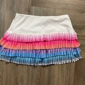 Lucky in Love Shock Wave Pleated Tennis Skirt Womens XS White Pink Preppy Ombre